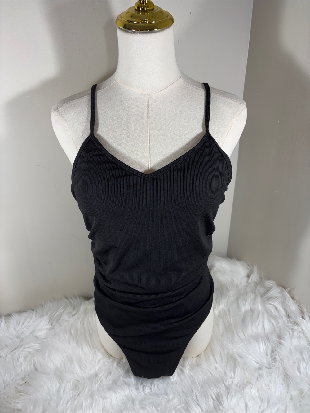 Women’s NWT Swimall Black Ribbed V-Neck Cami Swimsuit